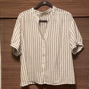 Elegant Striped Blouse in Cream and Brown